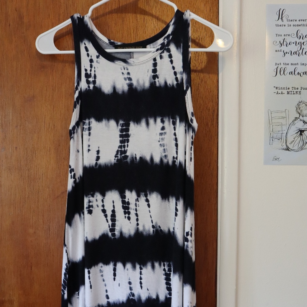 white and blue printed dress